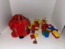 Vintage Duplo RABBIT BAG, 24pc Lego BLOCKS Plush Red Bunny Zipper Carry Dog 1984