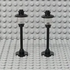 Lot of 2 Lego Street Light Pole Lamp Trans-Clear Globe Round Base City Town