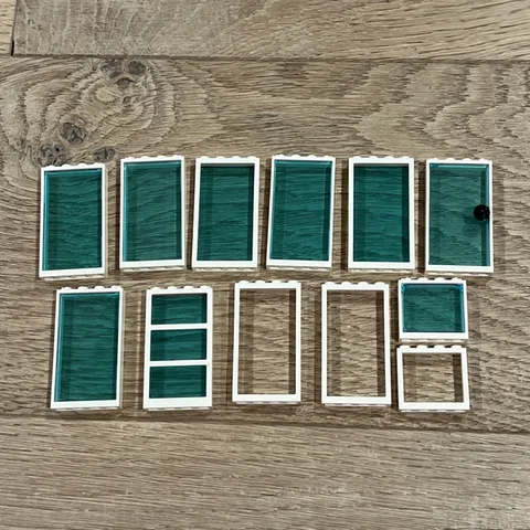 LEGO WHITE LOT 12 PCS 1X4 FRAME WINDOW TRANS BLUE CLEAR VARIETY PIECES