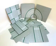 Lot (12) LEGO Baseplates 32x32 Gray Road Straight, Curve & Parking- #BPL