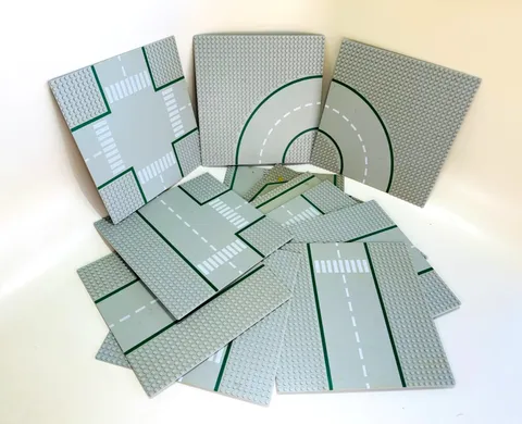 Lot (12) LEGO Baseplates 32x32 Gray Road Straight, Curve & Parking- #BPL