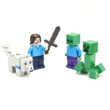 Lego Minecraft Movie Minifigure Lot Steve Wolf Creeper Zombie Battle Play Pack