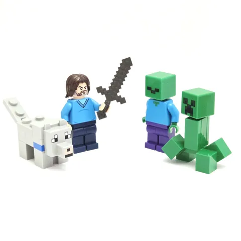 Lego Minecraft Movie Minifigure Lot Steve Wolf Creeper Zombie Battle Play Pack