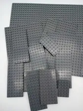Lot of 14 Dark Gray Legos Various Size Plates Some Flat Backed - See Pictures