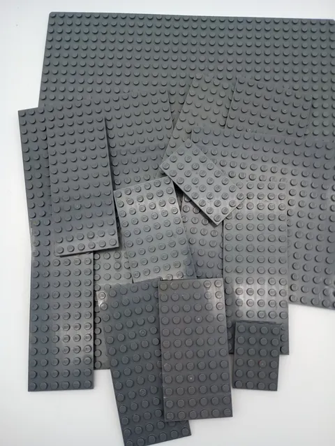 Lot of 14 Dark Gray Legos Various Size Plates Some Flat Backed - See Pictures