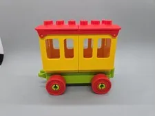 Lego Duplo Passenger Train On Green Wheel Base Yellow Red Roof