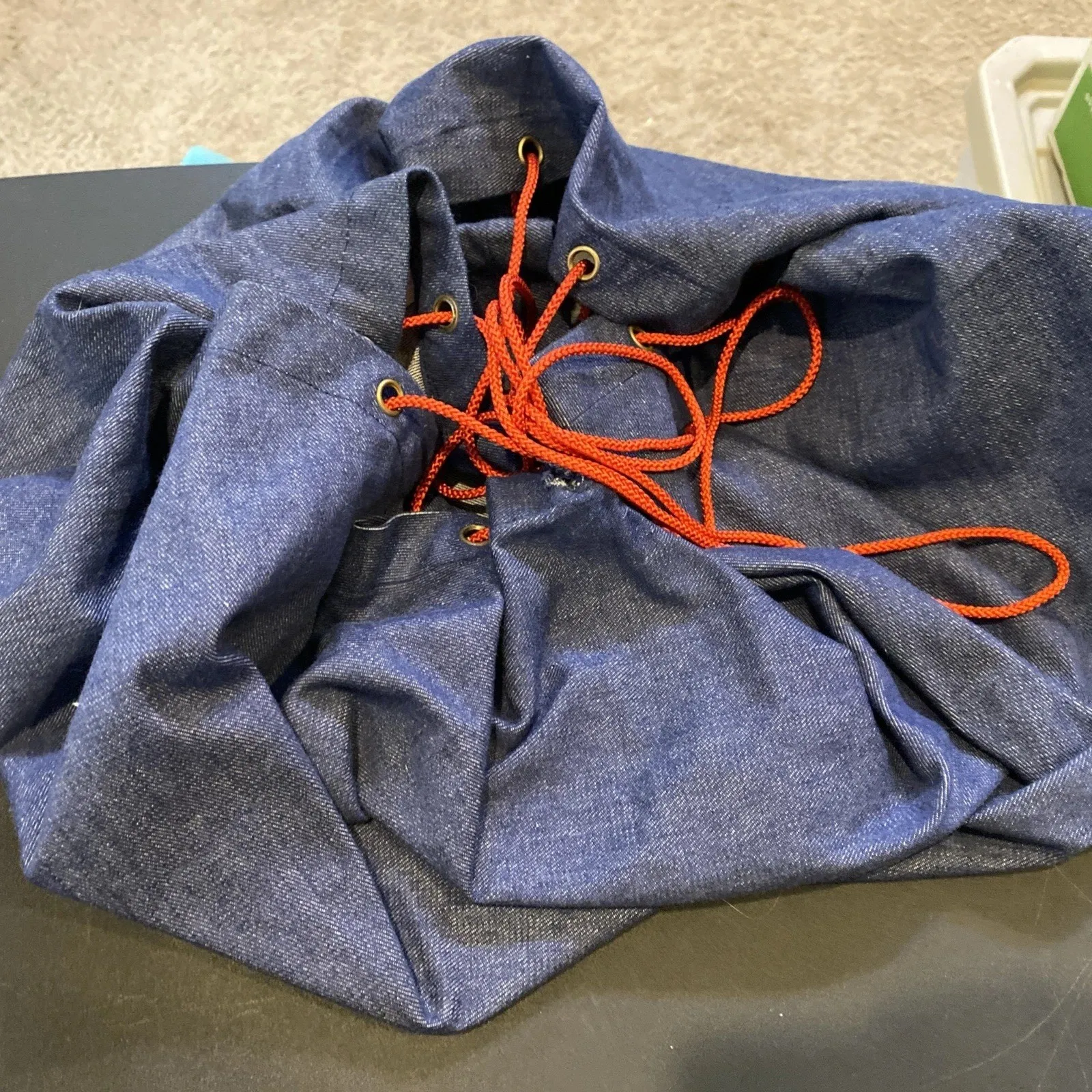Vintage Lego Blue Denim Red Drawstring Storage Bag Carry Sack Round Play Mat