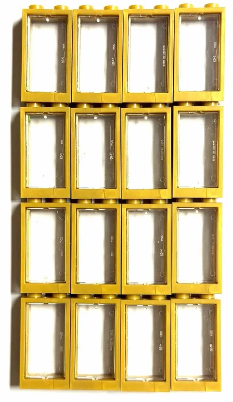 LEGO 16 Pc Pearl Gold 1x2x3 Window Frames w/ Translucent Clear Insert