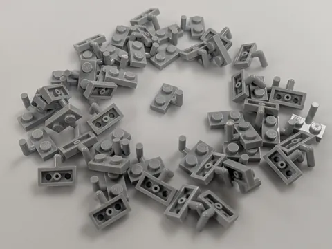 Lego x50 Light Bluish Gray Plate 1 x 2 Bar Arm Up Horizontal Arm 5mm # 4623b