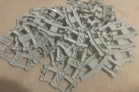 Lego Duplo - Lot Of (50) Light Gray Grey Train Track  Pieces