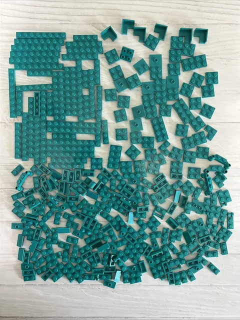 LEGO LOT DARK TURQUOISE 338 PCS 1X2 2X2 1X8 1X6 1X4 PLATE VARIETY