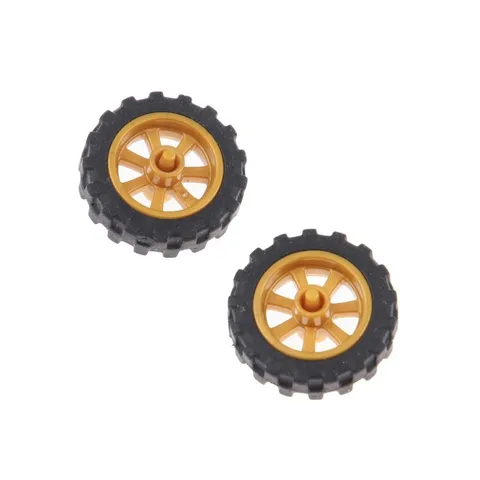 2x LEGO Rad 21x6 Black Rim 15x6 Pearl Gold Motorcycle 6055350 50861 50862c01