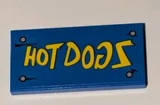 Lego 2x4 Blue Tile Yellow Hot Dogs On Blue Wood Grain Piece Part # 87079pb0427