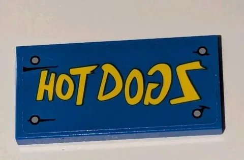 Lego 2x4 Blue Tile Yellow Hot Dogs On Blue Wood Grain Piece Part # 87079pb0427
