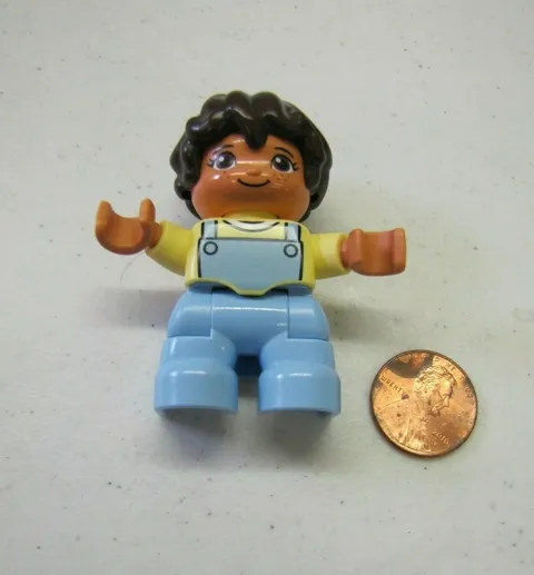 Lego Duplo BOY TODDLER SON FIGURE Blue Overalls for House Home Village Brunette