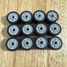 12 Lego Gray Rim Wheel 18mm D. x 14mm 55981+ Black Offset Tread