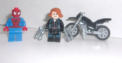 Lego Marvel Avengers Spider-Man & Black Widow Minifigure Lot with Motorcycle