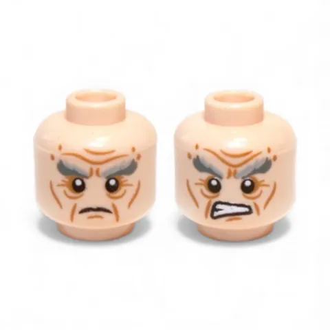 Lego Minifigure Head Dual Sided LotR Bushy Gray Eyebrows, Wrinkles