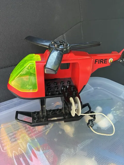 Lego Duplo Fire Rescue Helicopter  With Lift Red Black Yellow