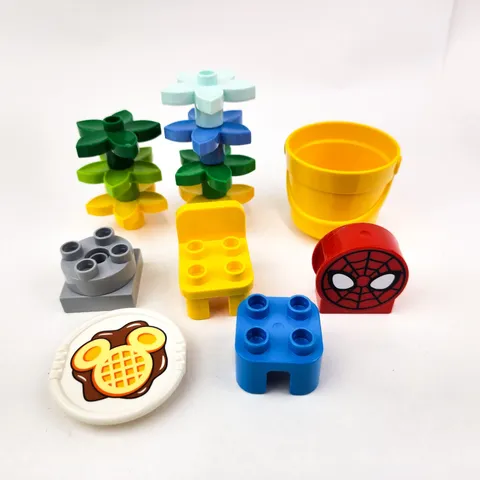 Vintage Duplo Lego Bricks Specialty Chair Plate Table Bucket Spiderman Face