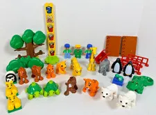 LEGO DUPLO Vintage Zoo Safari Animals Trees & Figures Lot of 50 Pieces Printed