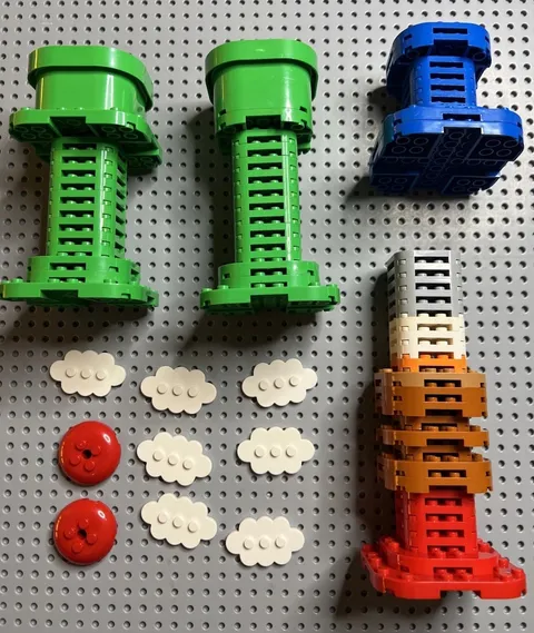 LEGO Super Mario Warp Pipe Lot 71pcs Green Blue Cloud Stands MOC Bulk Used