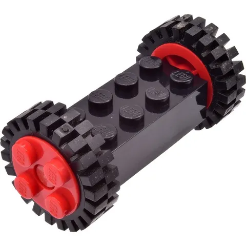 LEGO 14x Black Brick 2 x 4 Wheels Holder with Red Freestyle Wheels inv.620
