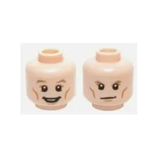 LEGO - Minifig, Head Tan Eyebrows, White Pupils, Cheek Lines w/ Open Mouth Smile