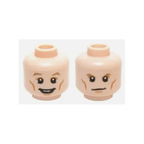 LEGO - Minifig, Head Tan Eyebrows, White Pupils, Cheek Lines w/ Open Mouth Smile