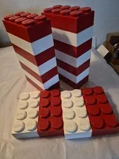 Vintage 1960’s LEGO JUMBO Bricks  Samsonite RED  White 2"x4" RARE Lot Of 18