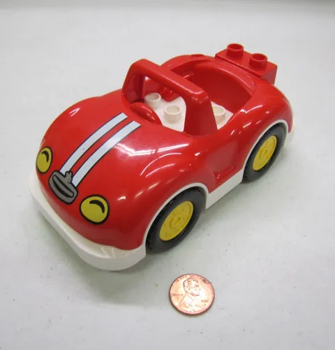 Lego Duplo Red Sports Car Convertible Vehicle For Figures House Yellow Wheels #3