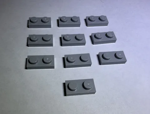 Lego Lot Of 10 1x2 Medium Stone Grey Plates Plate With Studs Piece Part New