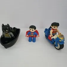 Lego Duplo Wonder Woman w/ Motorcycle, Superman, Batman W/BOAT Figures