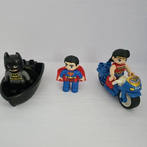 Lego Duplo Wonder Woman w/ Motorcycle, Superman, Batman W/BOAT Figures