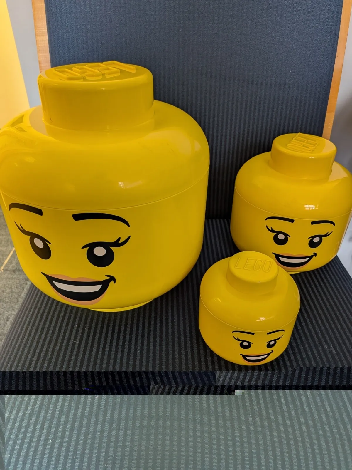 LEGO Iconic Head Storage Happy Girl Small, Medium &Large Containers - 3 Pieces