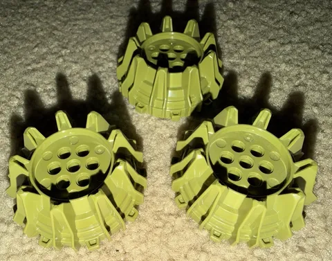 Lego 64712 Olive Green Wheel Hard Plastic With Small Cleats And Flanges Lot Of 3