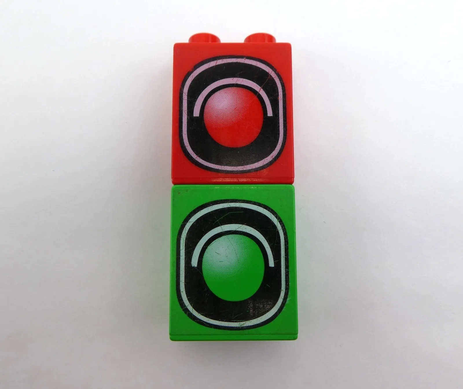 Lego Duplo Red & Green 1 x 2 x 2 Brick w/ Printed Traffic Signal Light Pattern
