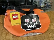 NEW LEGO Halloween Tote Bucket Trick or Treat 14” Bag Orange Minifigure Skeleton