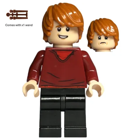 LEGO Harry Potter Ron Weasley Minifigure hp214 Dark Red Sweater Wand New