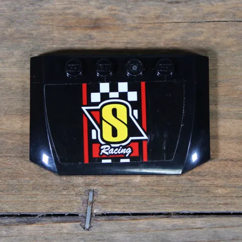 LEGO Black Wedge 4x6x2/3 Triple Curved 'S Racing' Black and White Check Pattern