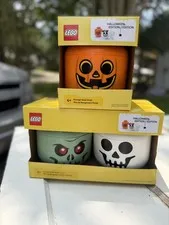 Lego SMALL Halloween Storage Heads Pumpkin, Skeleton, Zombie 3 PIECE SET