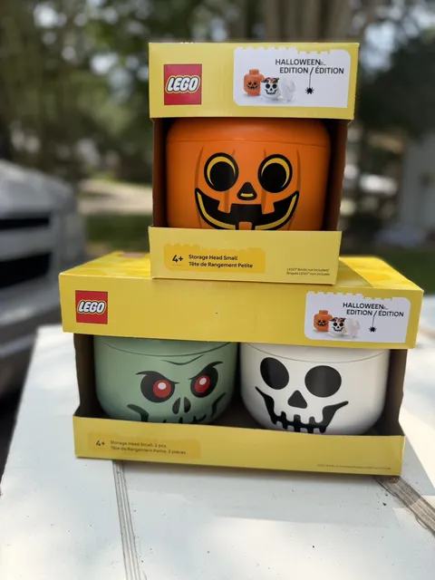 Lego SMALL Halloween Storage Heads Pumpkin, Skeleton, Zombie 3 PIECE SET