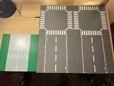 LEGO City Printed Road Plates Lot of 4 Gray/Green/White Street Baseplates