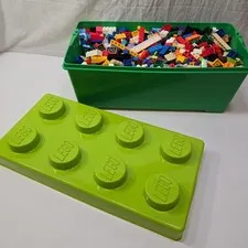 Lego Duplo Brick Bulk Lot 5 LBS Multicolor Brick Pieces FULL Green Storage Box!