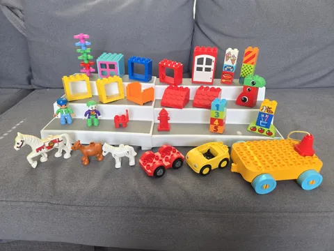 LEGO Duplo Lot: Cars, Figures, Animals, House Accessories, Blocks With Graphics
