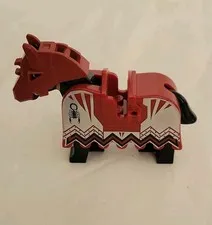 Vintage Lego Castle Black Horse Dark Red Armor Helmet Barding Knights