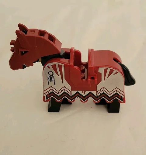Vintage Lego Castle Black Horse Dark Red Armor Helmet Barding Knights