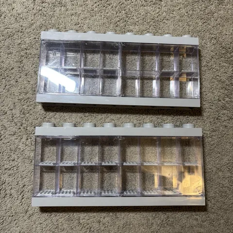 LEGO Minifigure Display Case Lot of 2 Large 16 Minifig Storage Wall Mount Gray