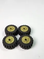 (4) LEGO Tire Lot- 30.4 x14 Wheels-Off set Treads- Green rims #55981