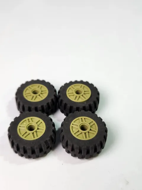 (4) LEGO Tire Lot- 30.4 x14 Wheels-Off set Treads- Green rims #55981